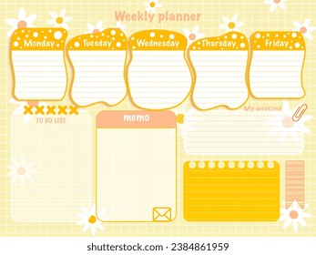 weekly reminder planner inspiration notepaper design printable . Pink, yellow, soft color kawaii pages for tags , daily notes, diet menu breakfast lunch dinner 