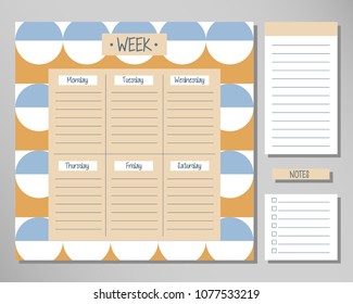 Weekly routine agenda sheet template with abstract background. Vector illustration
