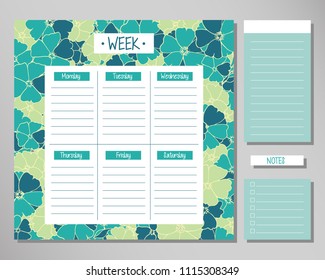 Weekly routine agenda sheet template. Vector illustration