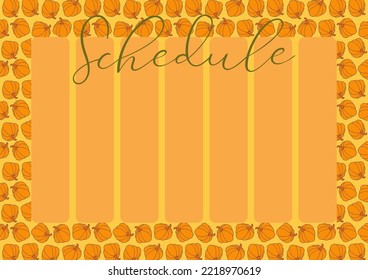 Weekly routine organization, simple life planner. Autumn design template, hand drawn pumpkins, flat vector illustration