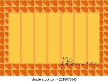 Weekly routine organization, simple life planner. Autumn design template, hand drawn pumpkins, flat vector illustration