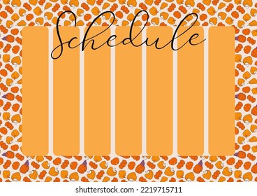Weekly routine organization, simple life planner. Autumn design template, hand drawn pumpkins, flat vector illustration