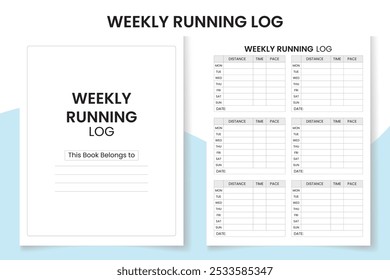 Weekly Running log Book design template, interior design with black and white paper