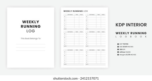 Weekly Running Log Printable Template, Running Tracker, Fitness Goals, Walking Logbook