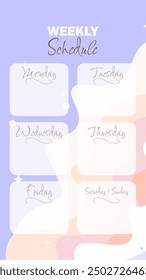Weekly Schedule Abstract Phone Wallpaper Social Media Stories Background Cute Kawaii Landscape Clouds Stars  Purple Pink Vector Design