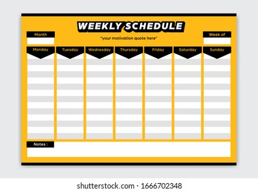 Weekly schedule bold yellow and black color style planner monday to sunday A3 size