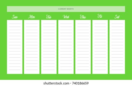 Weekly schedule with brush lettering