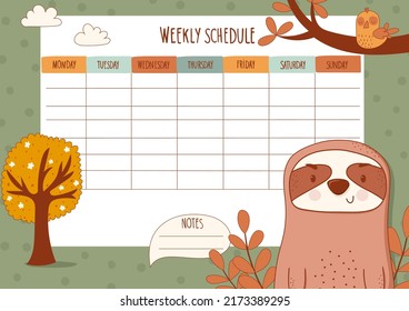 weekly schedule for kids with sloth