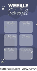 Weekly Schedule Phone Wallpaper Social Media Stories Background Trendy Vector Nature Cosmic Design Blue With Stars