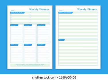 Weekly schedule planner monday to saturday simple table format blue color style with weekly goals