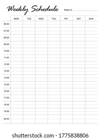 Weekly schedule planner printable, black and white
