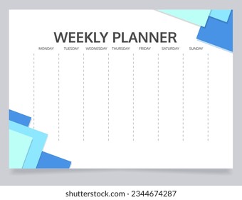 Weekly schedule planner worksheet design template. Blank printable goal setting sheet. Time management sample. Scheduling page for organizing personal tasks. Oxygen Bold, Regular fonts used