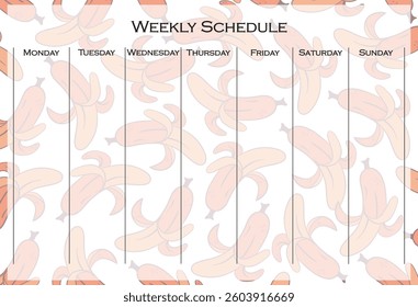 Weekly schedule set icon. Banana pattern with vertical daily layout for planning tasks throughout the week in a bright and playful design.