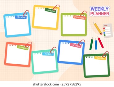 weekly schedule for students, illustration design. Vector illustration.