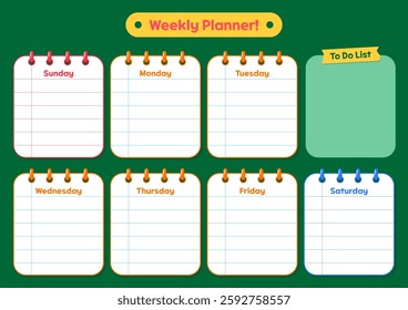 weekly schedule for students, weekly planner, illustration design. Vector illustration.