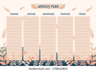 Weekly schedule template. Vector illustration. Flat design. 