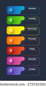 Plantilla en blanco de Vertical de programación semanal para notas y datos. Elementos de colores dispuestos verticalmente