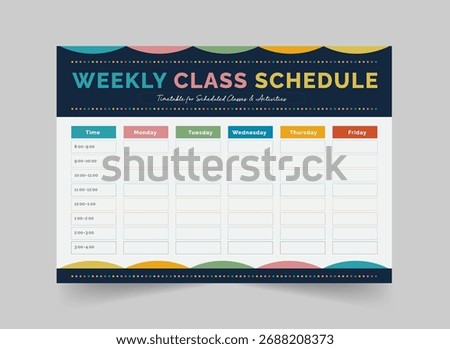 Weekly School Schedule Design, Clear School Timetable Design for Every Weekday