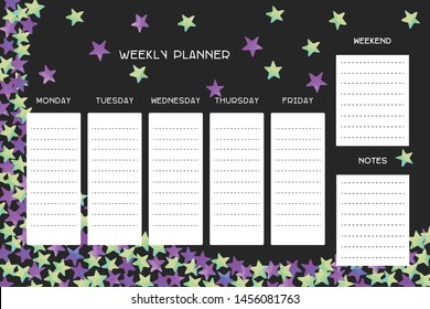 Weekly starry organize, basis planner template universal and modern