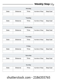 weekly step log,  Weekly walking log