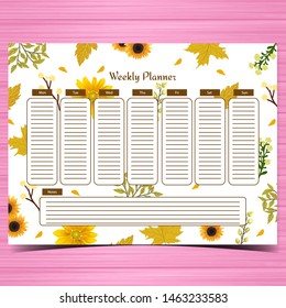 weekly student planner with gorgeous yellow flowers