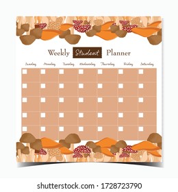 weekly student planner with mushroom elements	