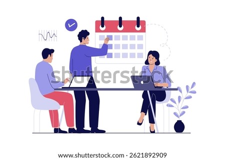 Weekly Team Check-in Illustration. Office Workers Having Regular Project Update Meeting. Illustrations for websites, landing pages, mobile apps, posters and banners