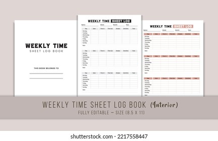 Weekly Time Sheet Log Book KDP Interior Template Design