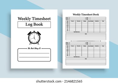 Weekly timesheet journal interior. Office worker daily incoming and outgoing time management notebook. Interior of a logbook. Employee's total work time and schedule tracker notebook template.