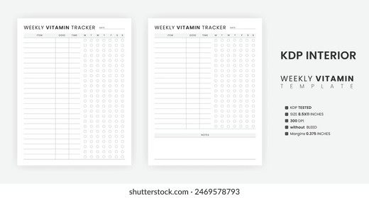 Weekly Vitamin and Supplement Tracker Printable, Vitamin İntake Reminder Template, Fitness and Health Planner