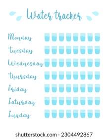 Weekly water tracker, stay hydrated concept, vector