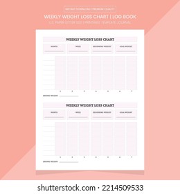 Weekly Weight Loss Chart | Weight Loss Note Book | Weight Loss Planner | Weight Loss Log Book