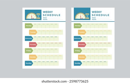 Weekly Workout Schedule, Event Schedule layout design template with unique design style concept	