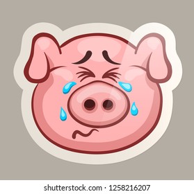 Weep pig. Funny emotional pig muzzles in paper sticker vector illustration