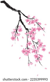 Weeping cherry sumi-e vector illustration