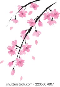 Weeping cherry sumi-e vector illustration