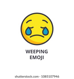 weeping emoji emoji vector line icon, sign, illustration on background, editable strokes