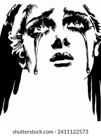 Weeping goddess, crying eyes, crying woman, beautiful eyes, feminine deity, angel eyes, angelic, religious, streetwear graphic, vector graphic, streetwear vector