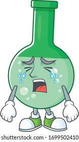 A weeping green chemical bottle cartoon character concept