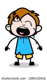 Weeping - School Boy Cartoon Character Vector Illustration