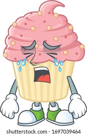 A weeping strawberry cupcake cartoon character concept