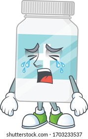 Un concepto de personaje de caricatura de botella de suplemento para llorar