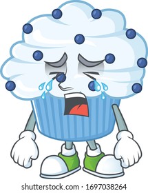 A weeping vanilla blue cupcake cartoon character concept