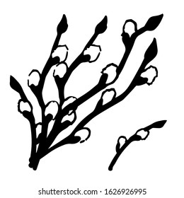 Weeping willow sprig black ornament floral tattoo set spring bouquet with burgeons outline element design botanic artwork white isolated 8 march holiday celebration stock vector illustration 