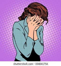 Weeping woman emotions grief pop art retro style
