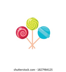 weet candies flat icons with assorted chocolates colorful lollipops isolated vector illustration