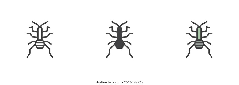 Weevil insect different style icon set. Line, glyph and filled outline colorful version, outline and filled vector sign. Bug symbol, logo illustration. Vector graphics