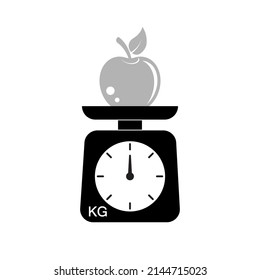 Weigh apples on a scale in a store or market. Flat vector illustration isolated on white background.