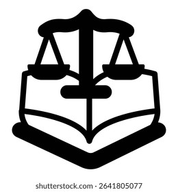 Weigh scales with laws book solid icon, family lawyer concept. Vector graphics. Libra scales with human rights textbook sign on white background, style mobile or design