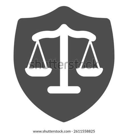 Weigh scales on shield solid icon, justice concept. Vector graphics. Libra scales and safety emblem, human rights sign on white background, glyph style icon for mobile or web design